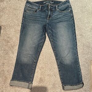 American Eagle Blue Cropped Ankle Jeans with Rolled Cuffs
